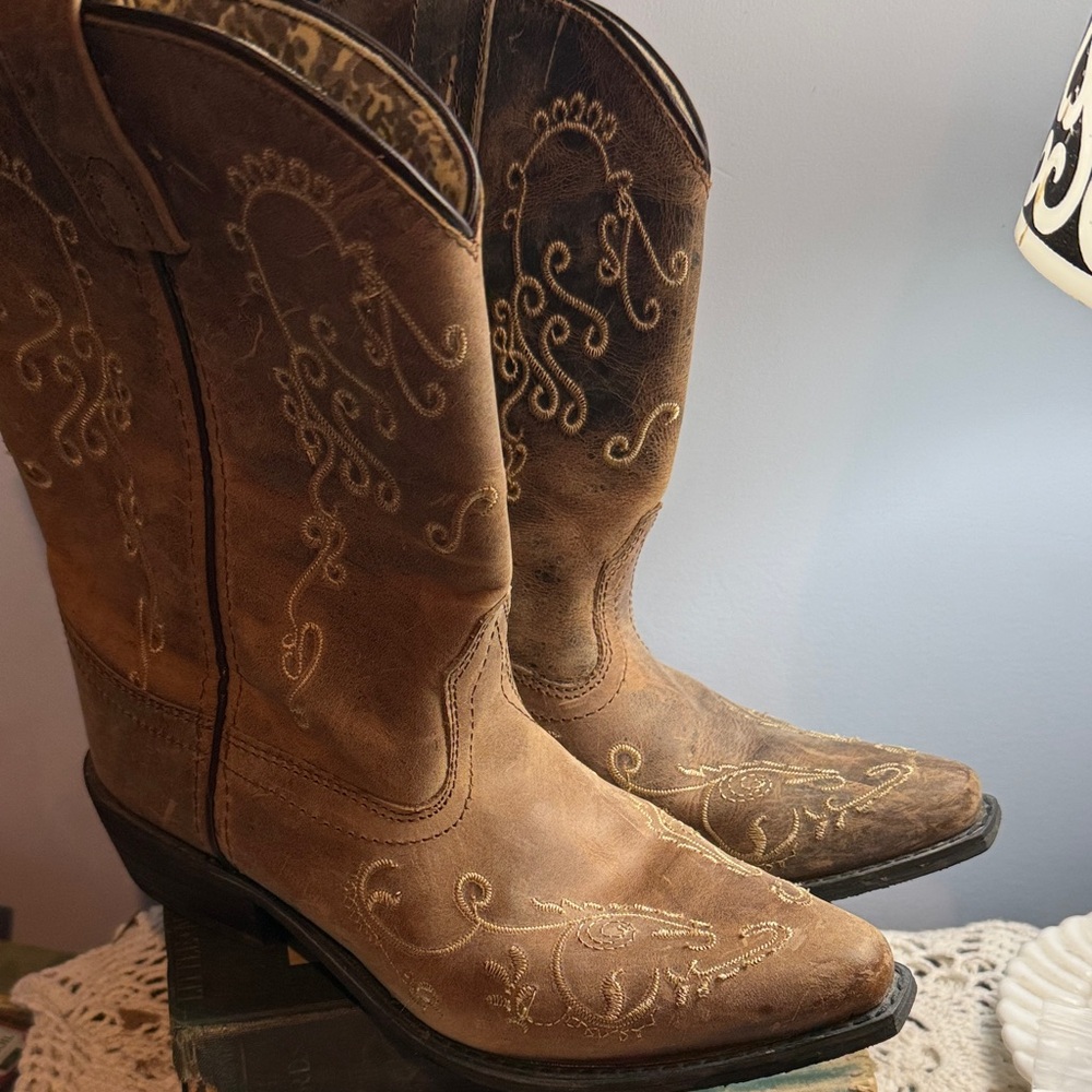 Smoky Mountain Western Embroidered Brown Leather Cowboy Boots Size 3 Girls